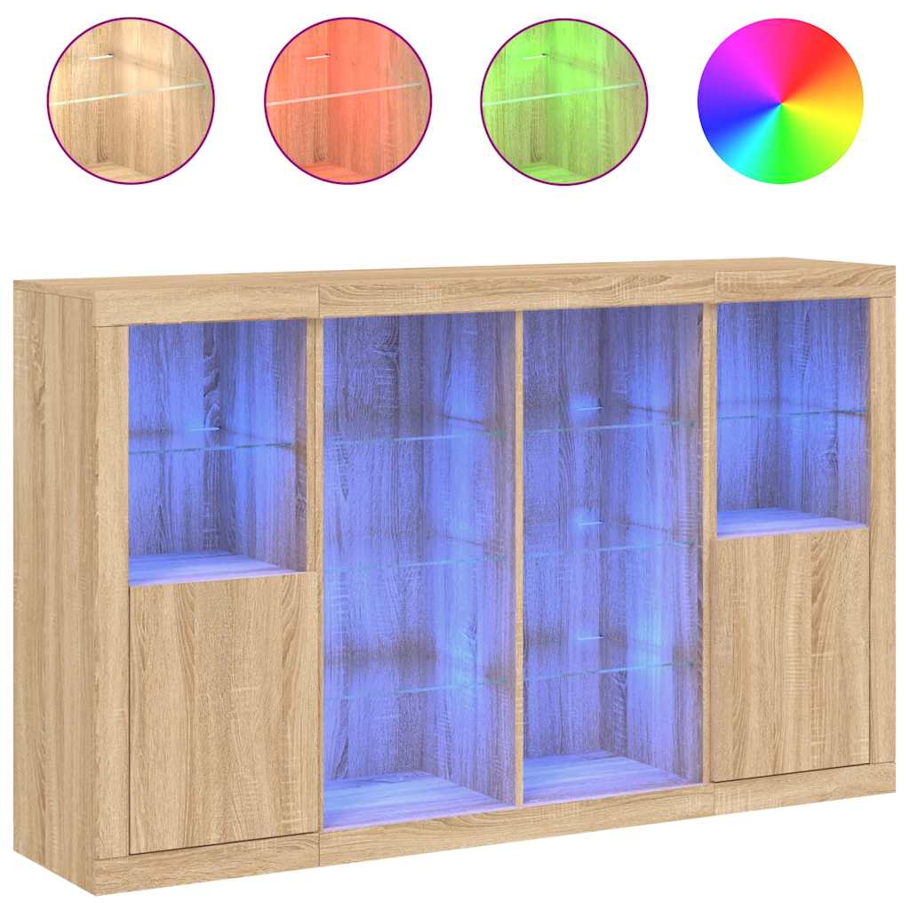 Buffets avec lumières LED 3 pcs chêne sonoma bois d'ingénierie - XIOS