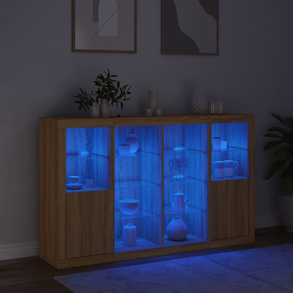 Buffets avec lumières LED 3 pcs chêne sonoma bois d'ingénierie - XIOS