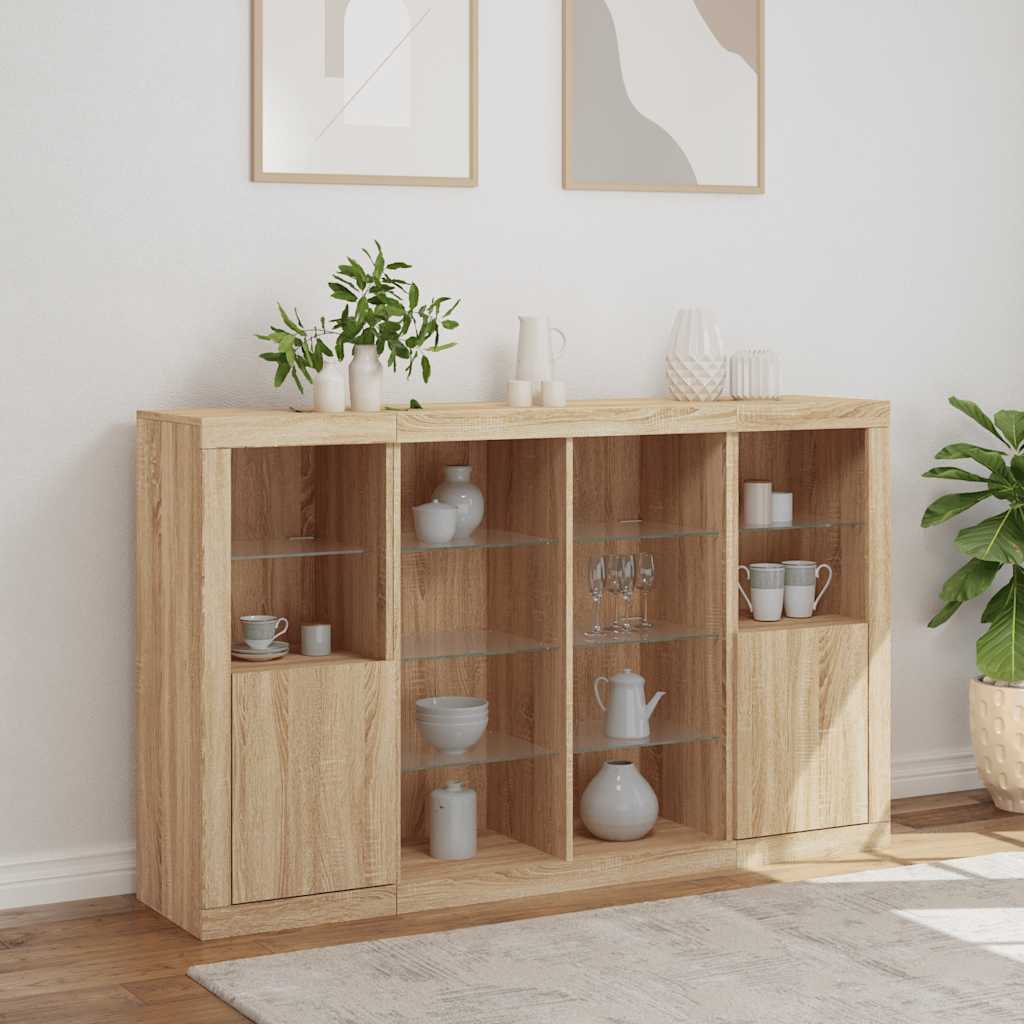Buffets avec lumières LED 3 pcs chêne sonoma bois d'ingénierie - XIOS