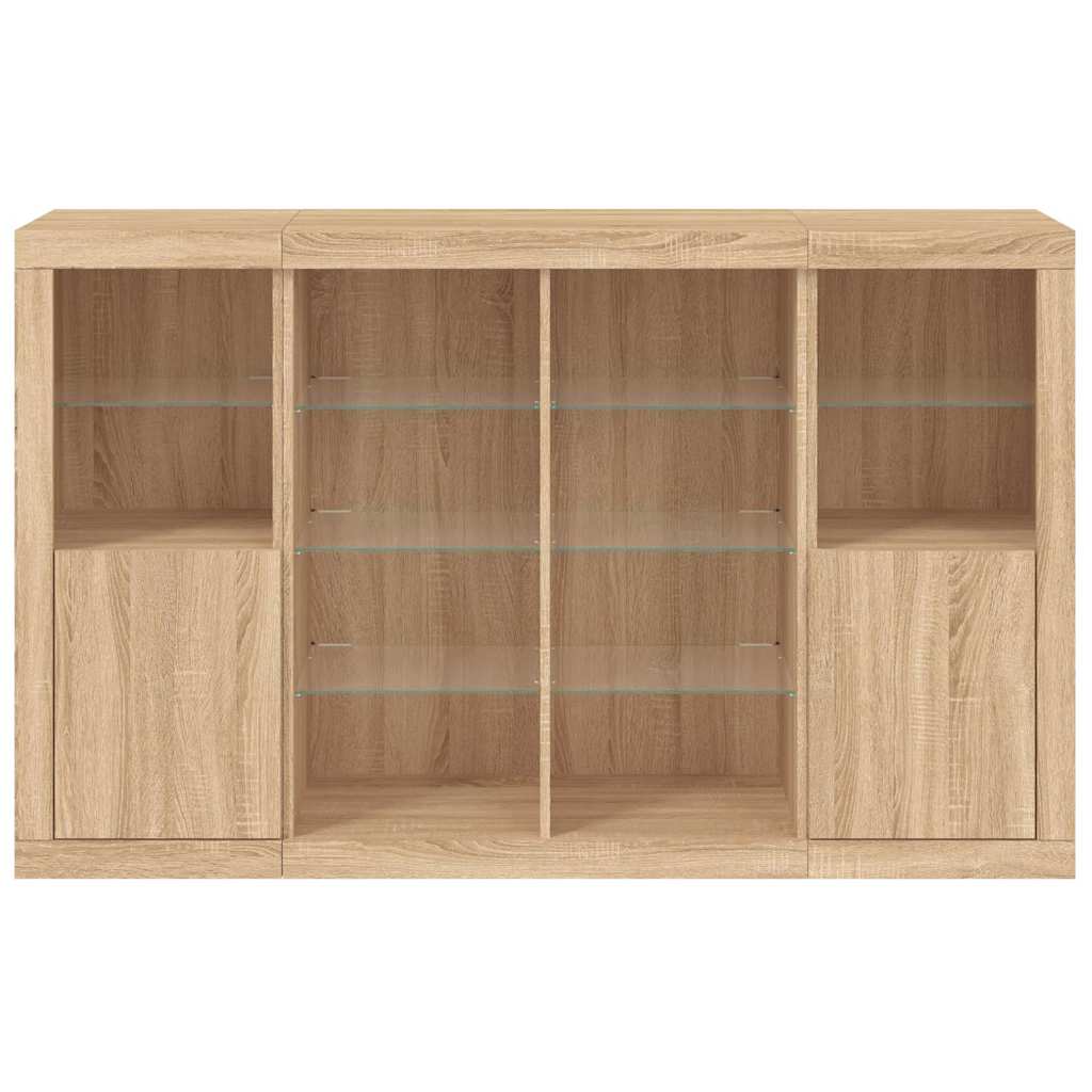 Buffets avec lumières LED 3 pcs chêne sonoma bois d'ingénierie - XIOS