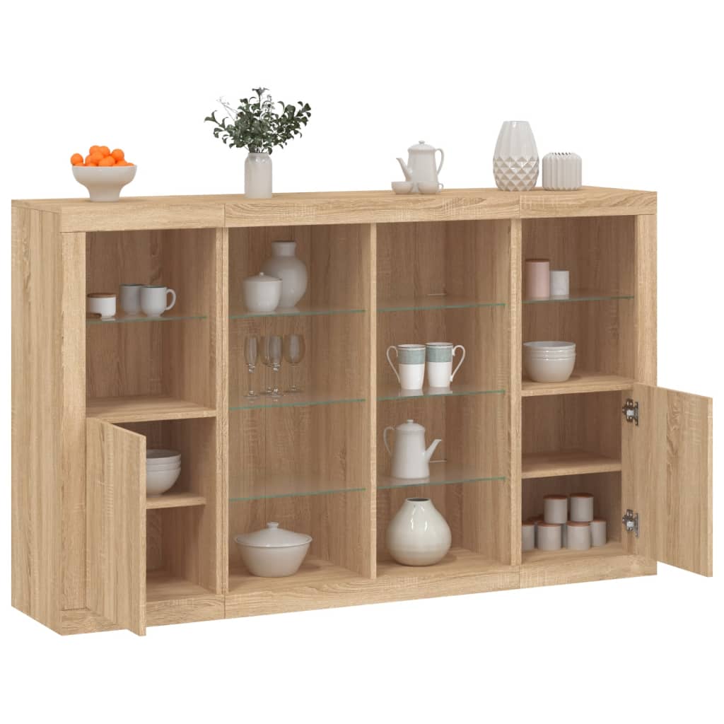 Buffets avec lumières LED 3 pcs chêne sonoma bois d'ingénierie - XIOS
