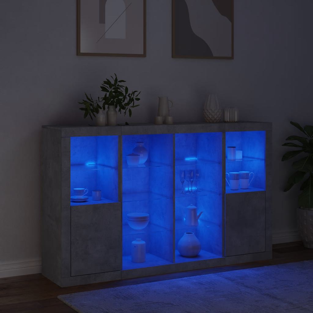 Buffets avec lumières LED 3 pcs gris béton bois d'ingénierie - XIOS