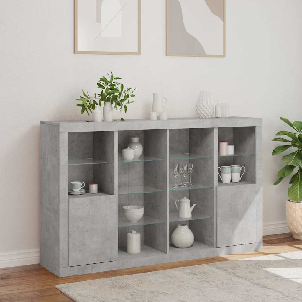 Buffets avec lumières LED 3 pcs gris béton bois d'ingénierie - XIOS
