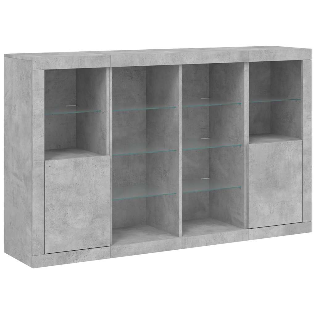 Buffets avec lumières LED 3 pcs gris béton bois d'ingénierie - XIOS