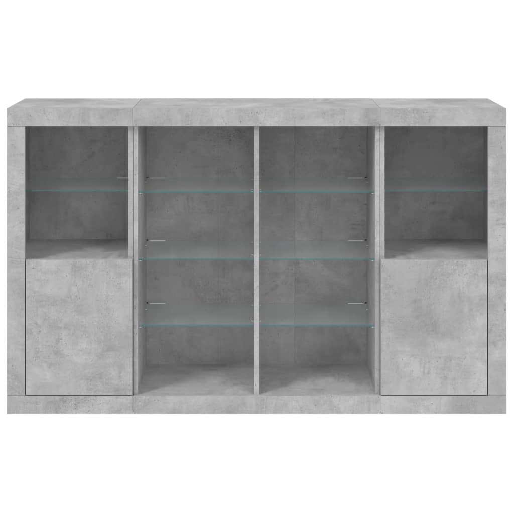 Buffets avec lumières LED 3 pcs gris béton bois d'ingénierie - XIOS