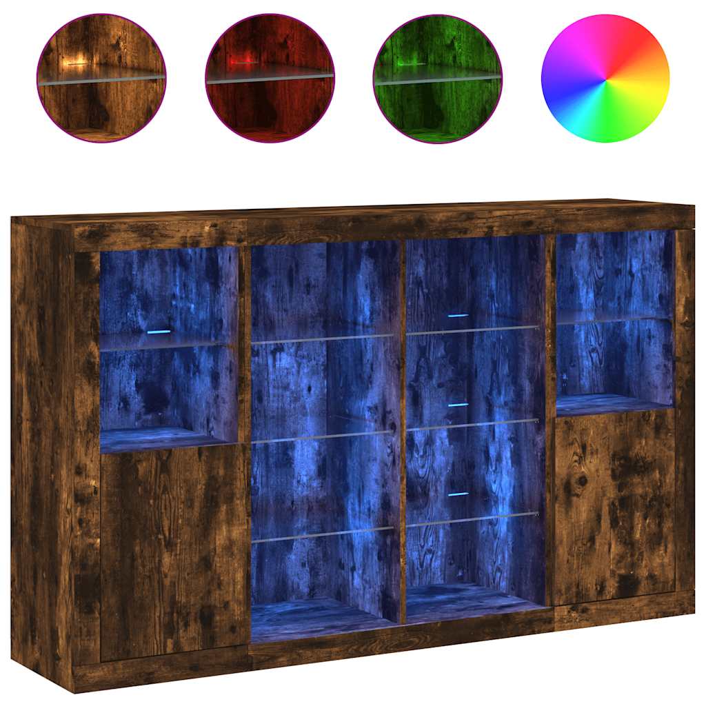 Buffets avec lumières LED 3 pcs chêne fumé bois d'ingénierie - XIOS
