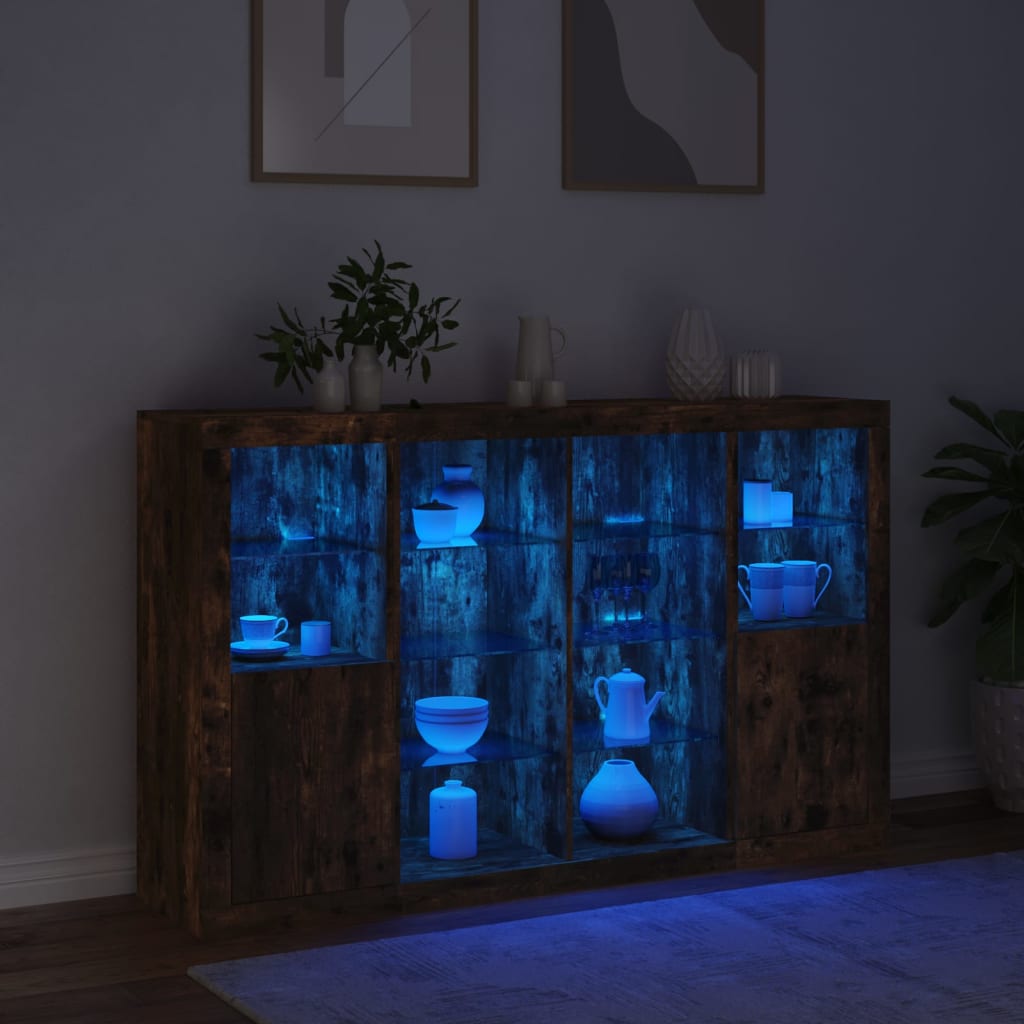 Buffets avec lumières LED 3 pcs chêne fumé bois d'ingénierie - XIOS