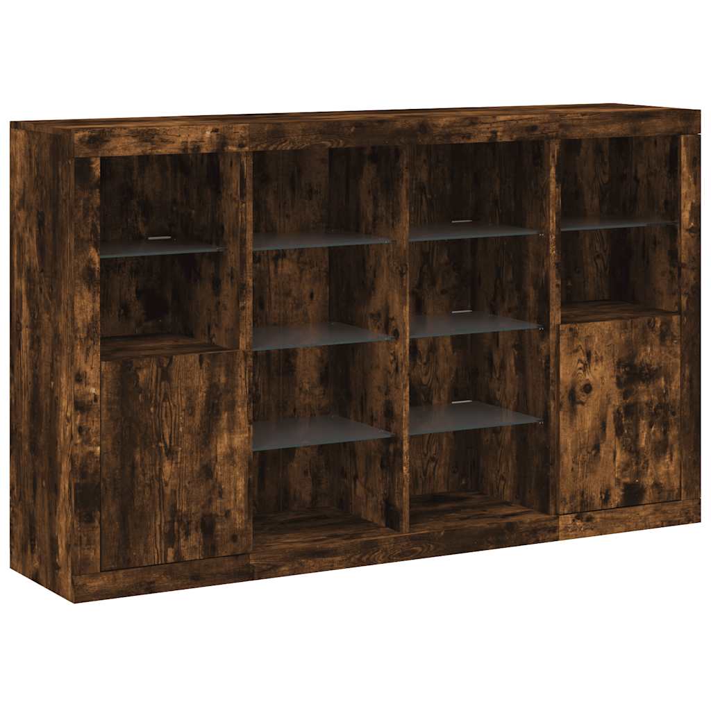 Buffets avec lumières LED 3 pcs chêne fumé bois d'ingénierie - XIOS