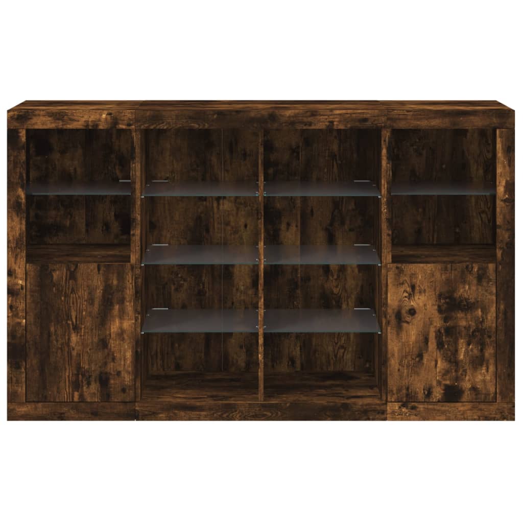 Buffets avec lumières LED 3 pcs chêne fumé bois d'ingénierie - XIOS