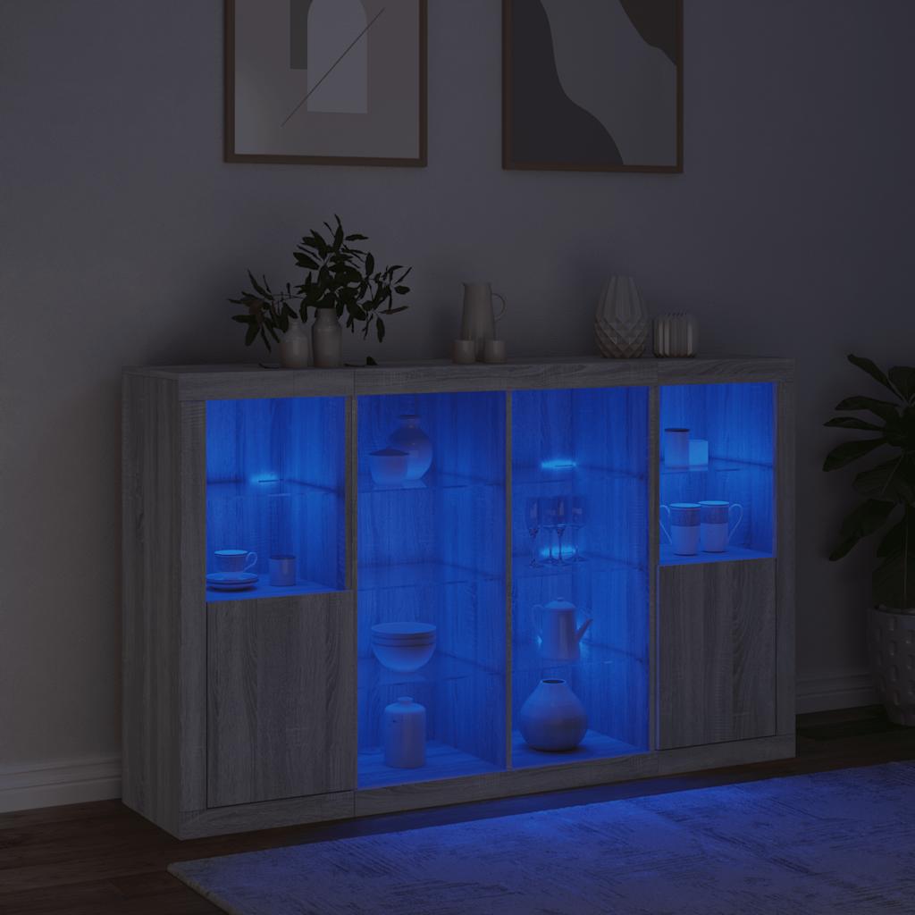 Buffets avec lumières LED 3 pcs sonoma gris bois d'ingénierie - XIOS
