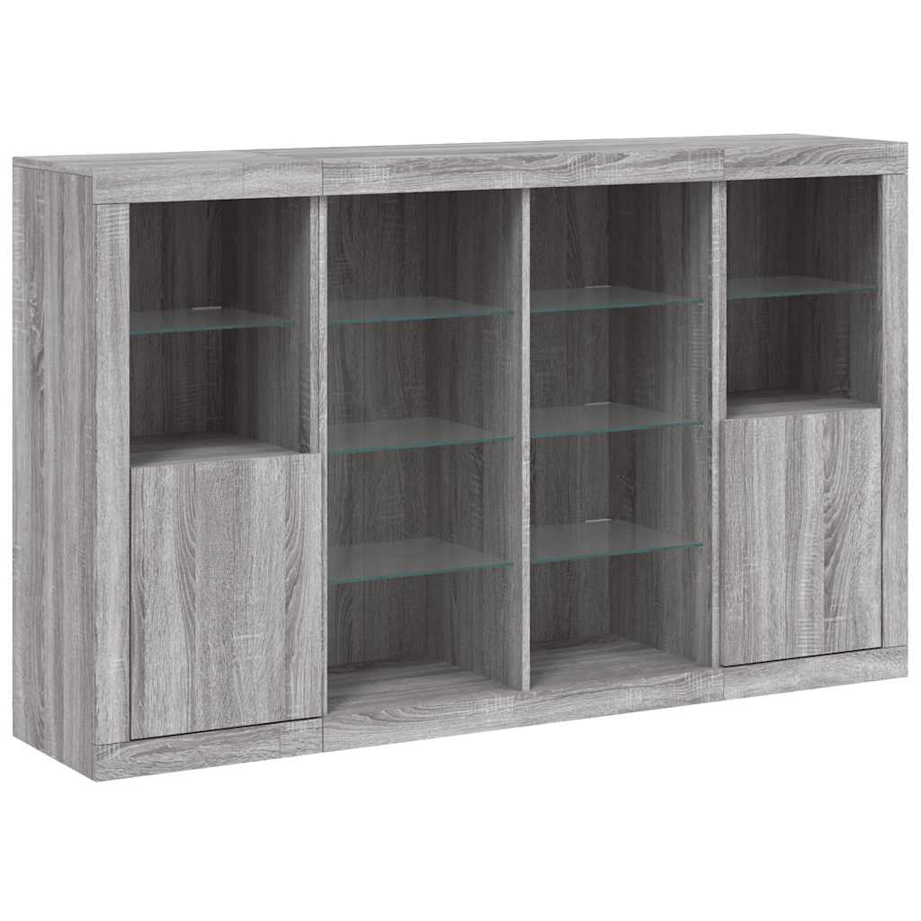Buffets avec lumières LED 3 pcs sonoma gris bois d'ingénierie - XIOS