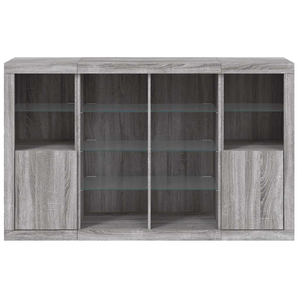 Buffets avec lumières LED 3 pcs sonoma gris bois d'ingénierie - XIOS