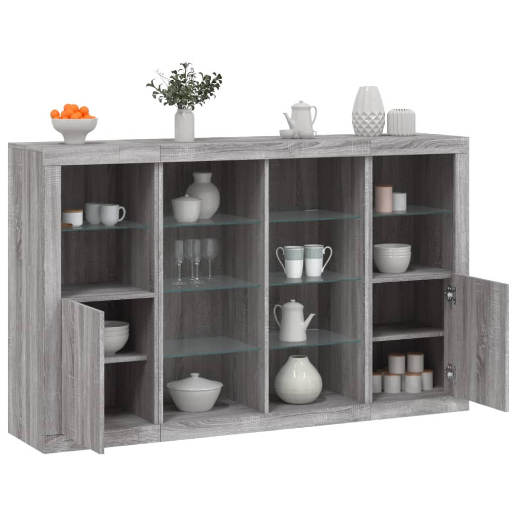 Buffets avec lumières LED 3 pcs sonoma gris bois d'ingénierie - XIOS