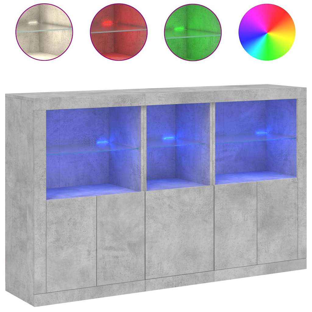 Buffet avec lumières LED gris béton 162x37x100 cm - XIOS