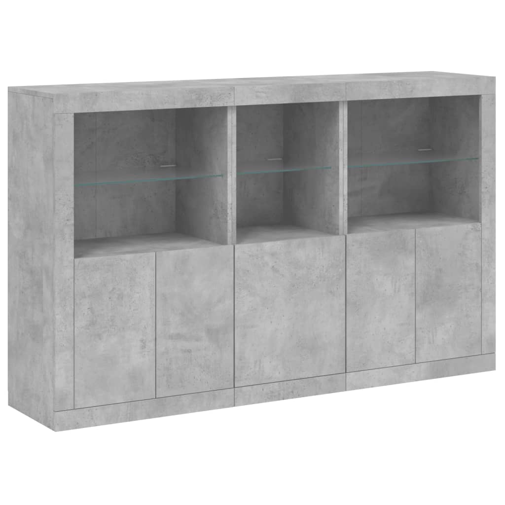 Buffet avec lumières LED gris béton 162x37x100 cm - XIOS