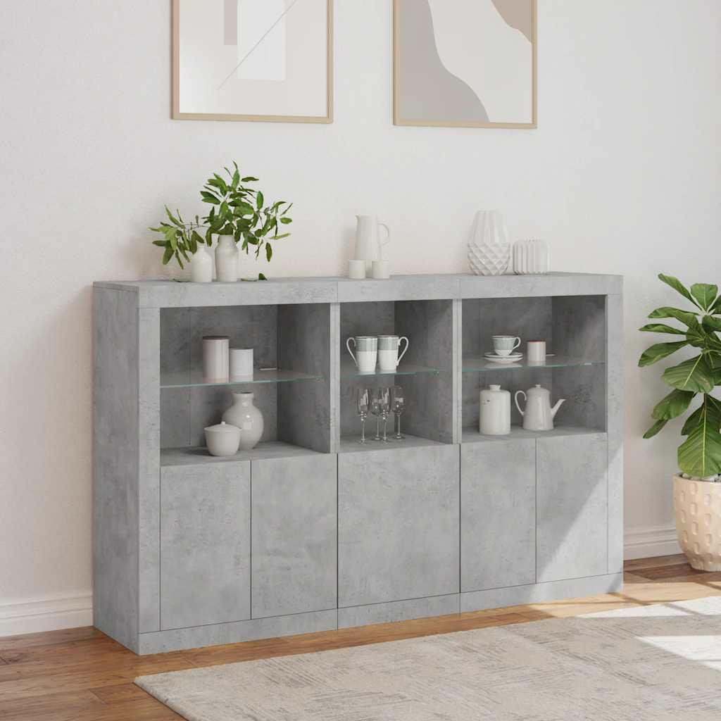 Buffet avec lumières LED gris béton 162x37x100 cm - XIOS
