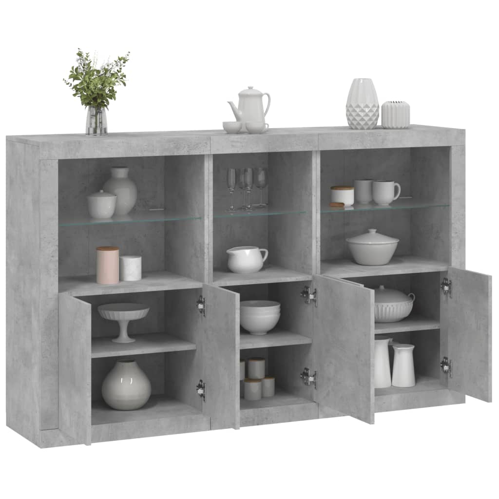 Buffet avec lumières LED gris béton 162x37x100 cm - XIOS