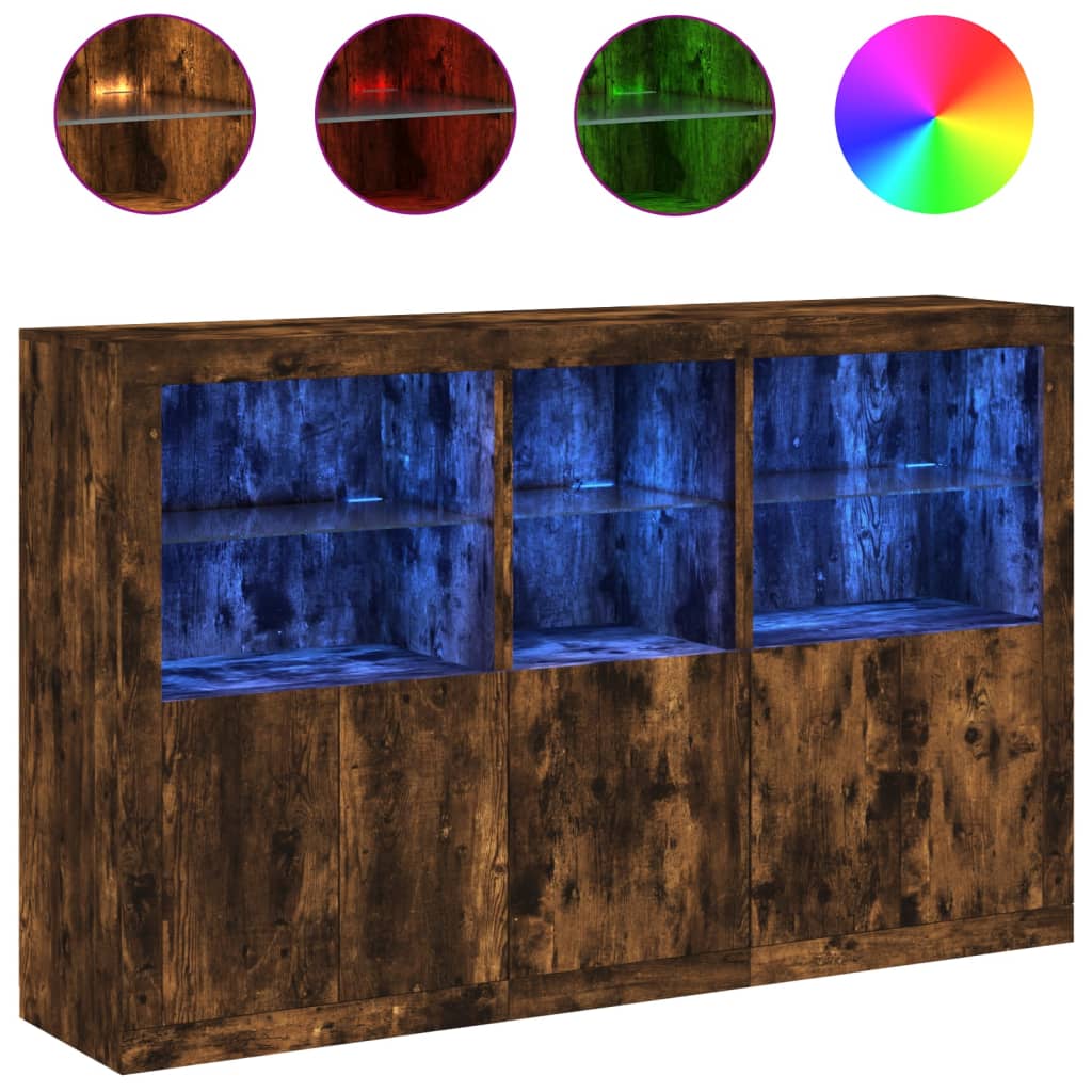 Buffet avec lumières LED chêne fumé 162x37x100 cm - XIOS