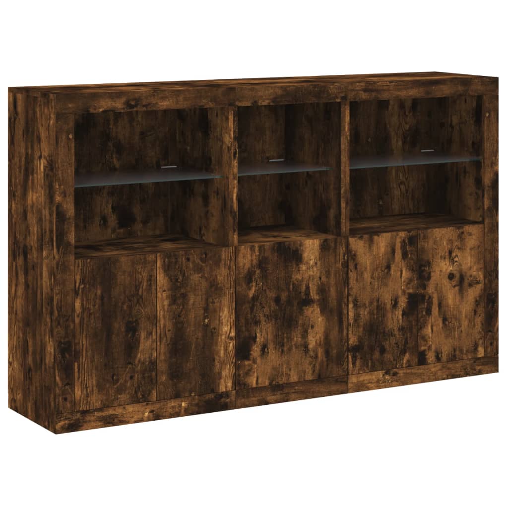 Buffet avec lumières LED chêne fumé 162x37x100 cm - XIOS