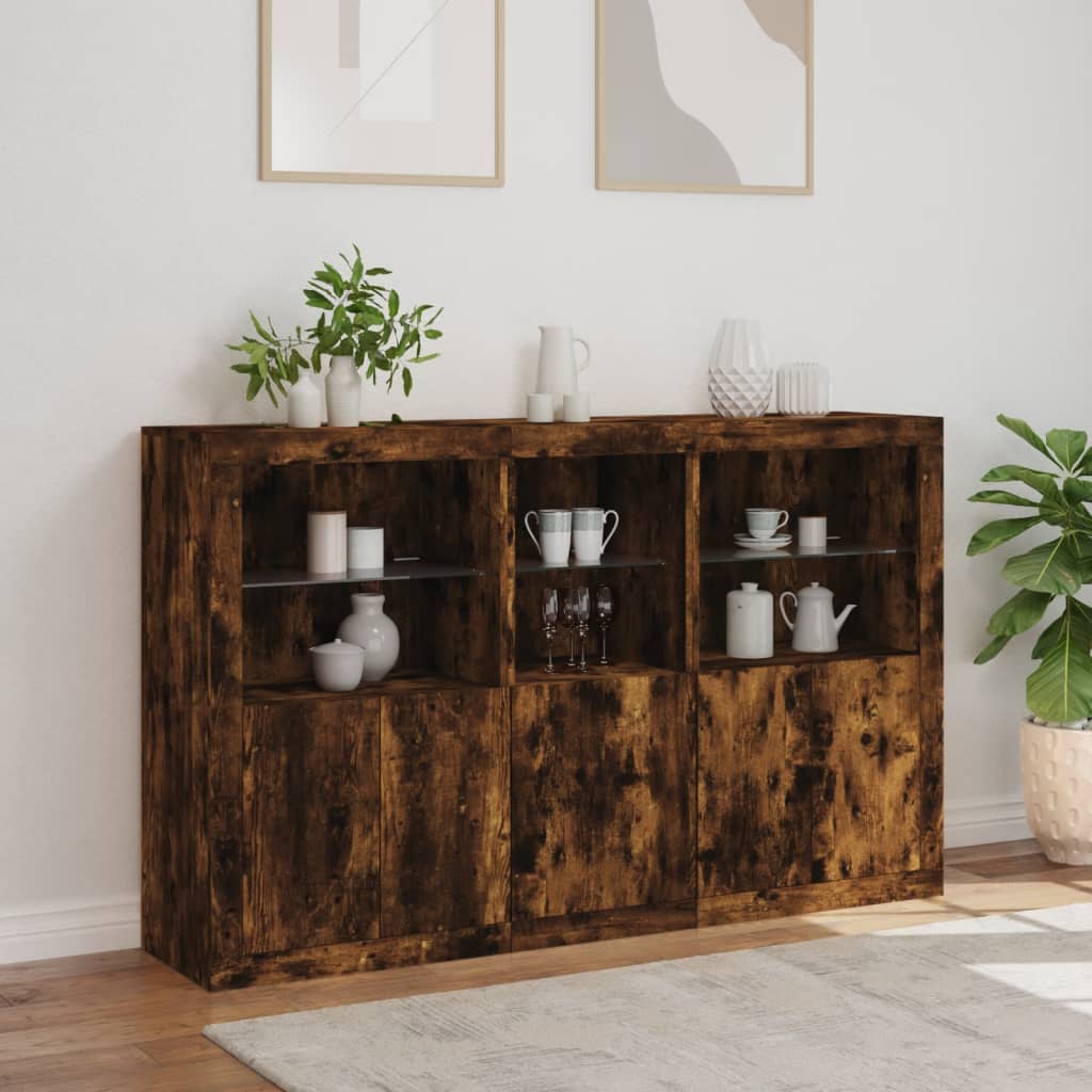 Buffet avec lumières LED chêne fumé 162x37x100 cm - XIOS