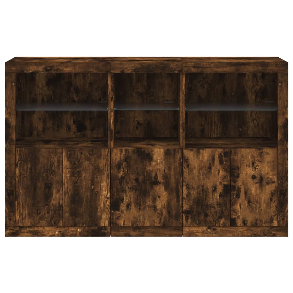 Buffet avec lumières LED chêne fumé 162x37x100 cm - XIOS