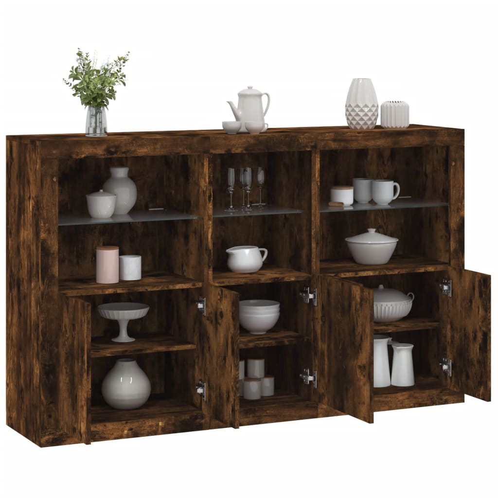 Buffet avec lumières LED chêne fumé 162x37x100 cm - XIOS