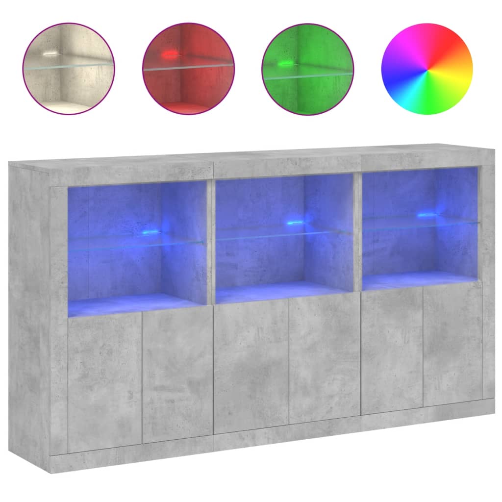 Buffet avec lumières LED gris béton 181,5x37x100 cm - XIOS