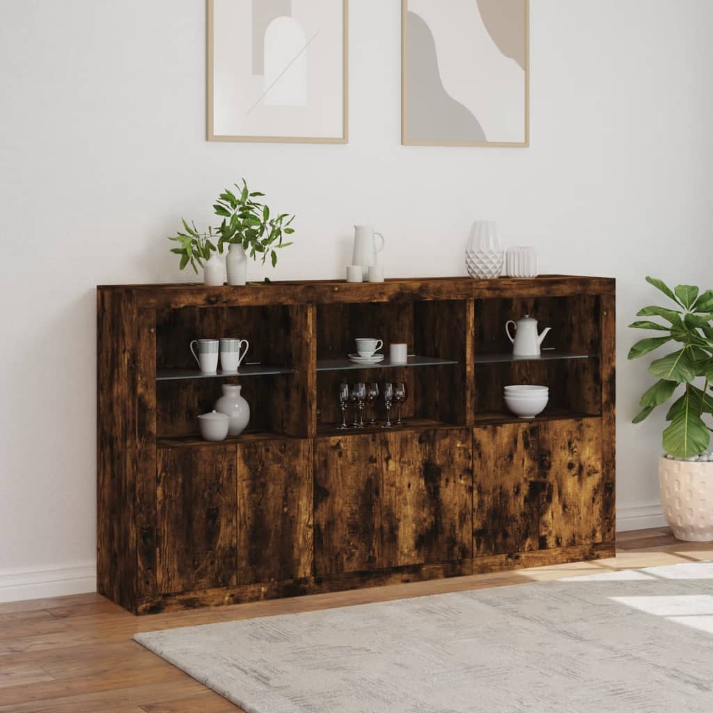 Buffet avec lumières LED chêne fumé 181,5x37x100 cm - XIOS