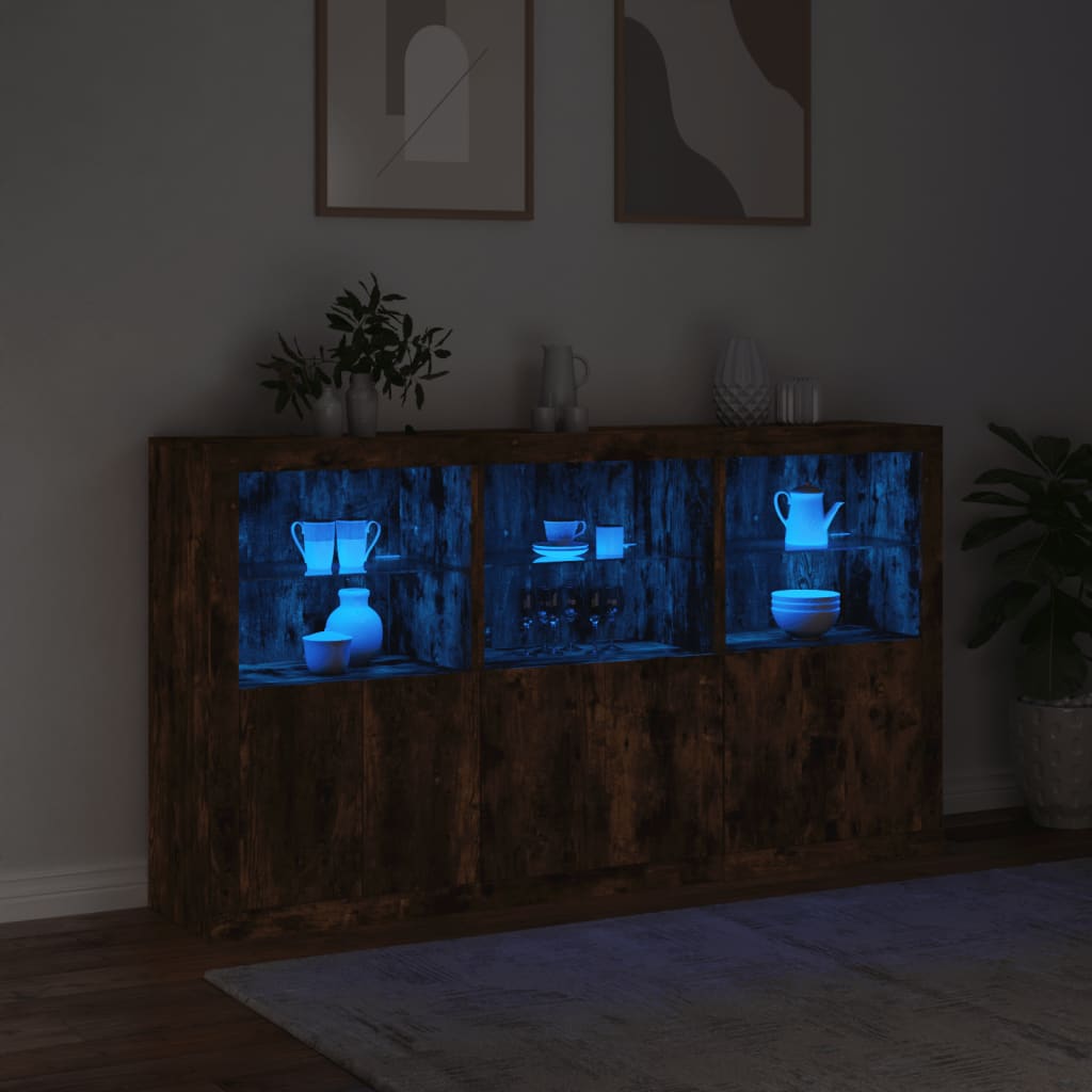 Buffet avec lumières LED chêne fumé 181,5x37x100 cm - XIOS