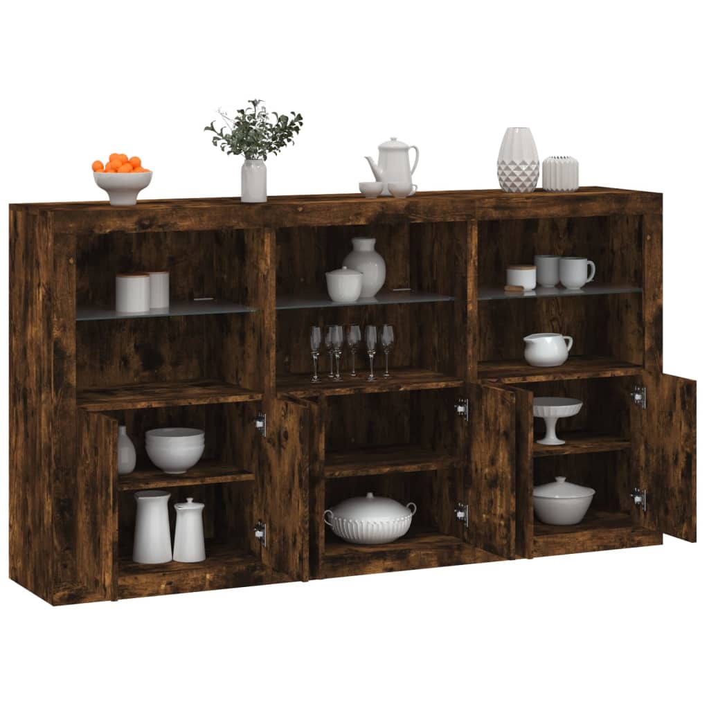 Buffet avec lumières LED chêne fumé 181,5x37x100 cm - XIOS