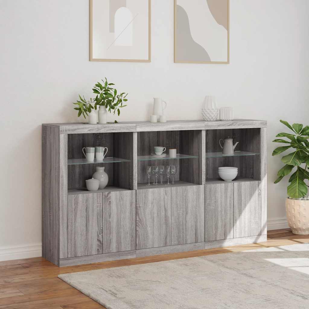 Buffet avec lumières LED sonoma gris 181,5x37x100 cm