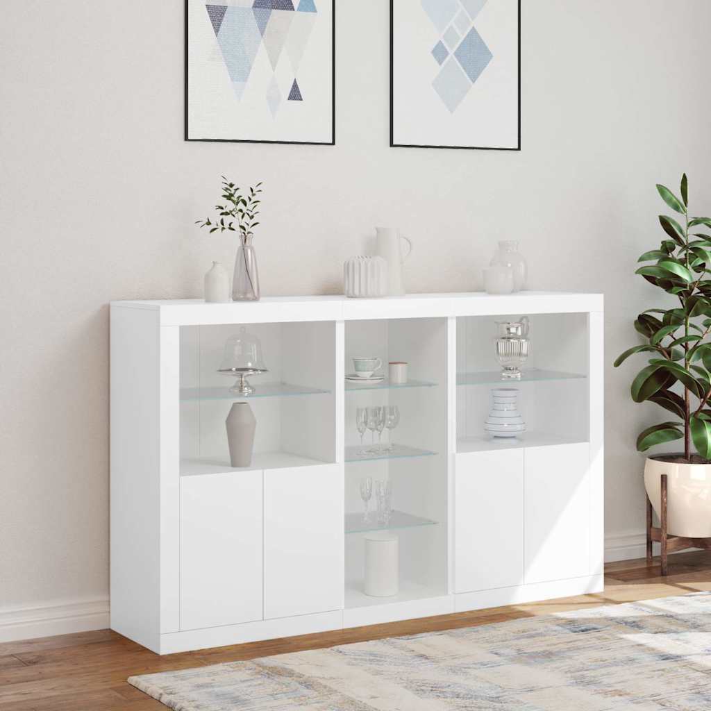 Buffet avec lumières LED blanc 162x37x100 cm - XIOS