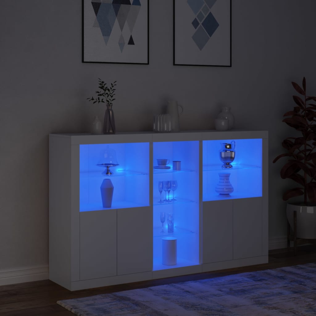 Buffet avec lumières LED blanc 162x37x100 cm - XIOS