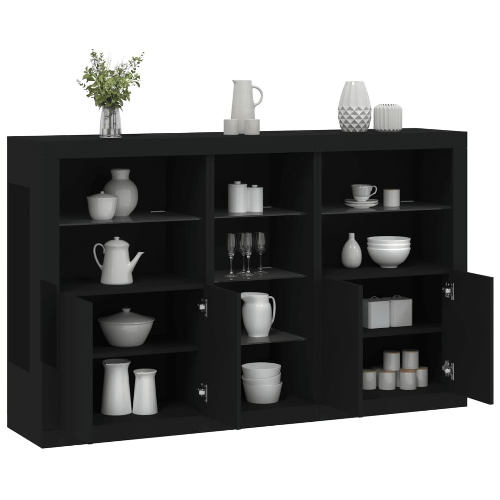 Buffet avec lumières LED noir 162x37x100 cm - XIOS