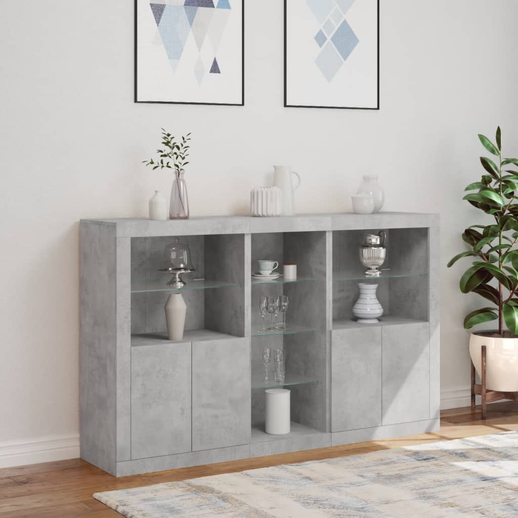 Buffet avec lumières LED gris béton 162x37x100 cm - XIOS