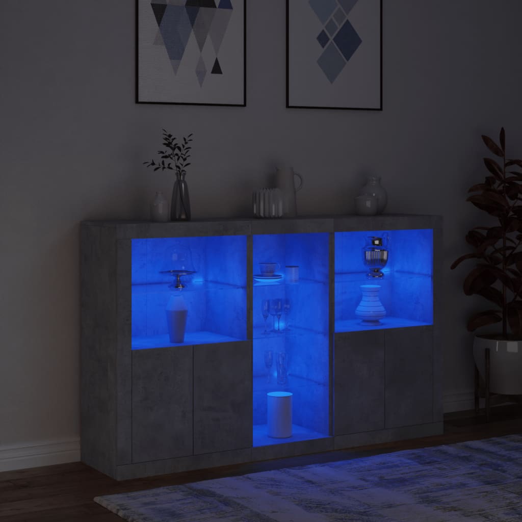 Buffet avec lumières LED gris béton 162x37x100 cm - XIOS