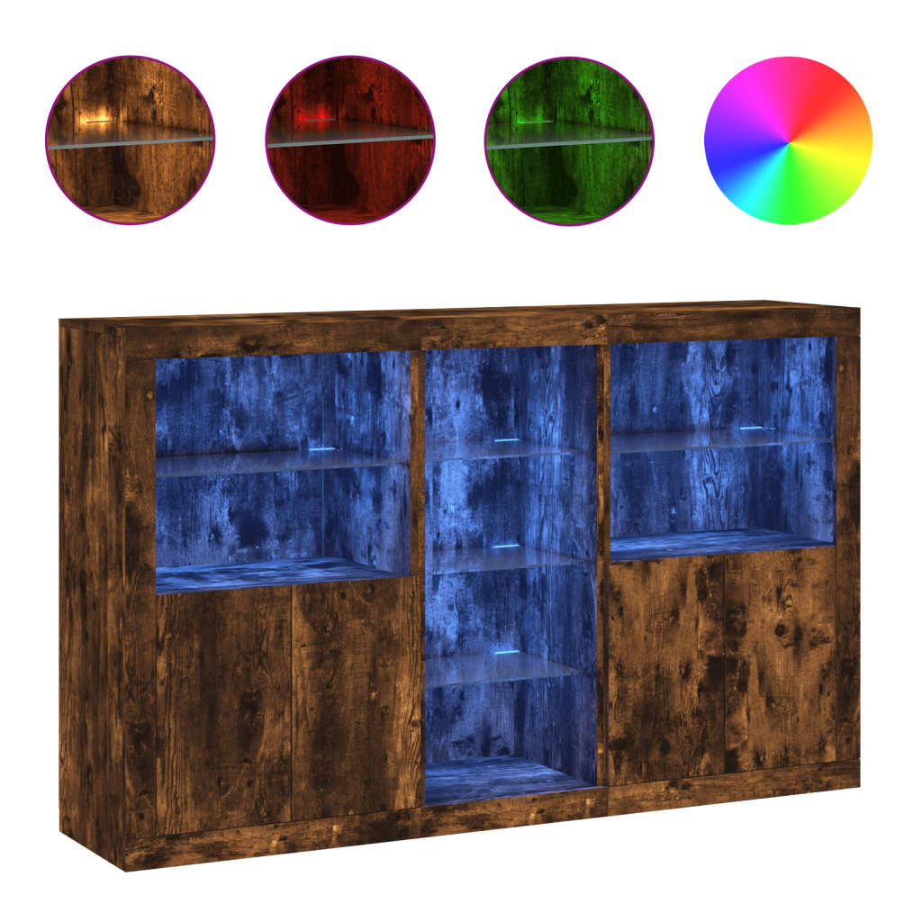 Buffet avec lumières LED chêne fumé 162x37x100 cm - XIOS