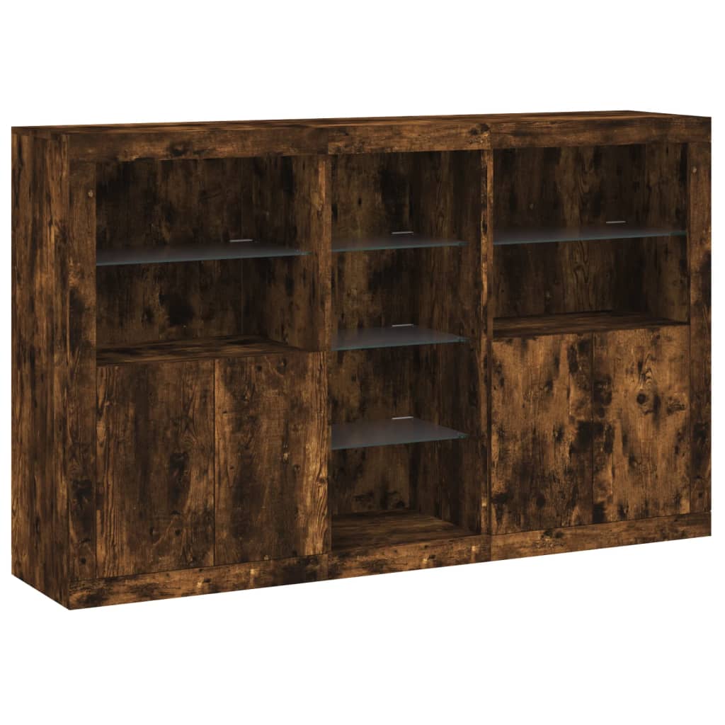 Buffet avec lumières LED chêne fumé 162x37x100 cm - XIOS