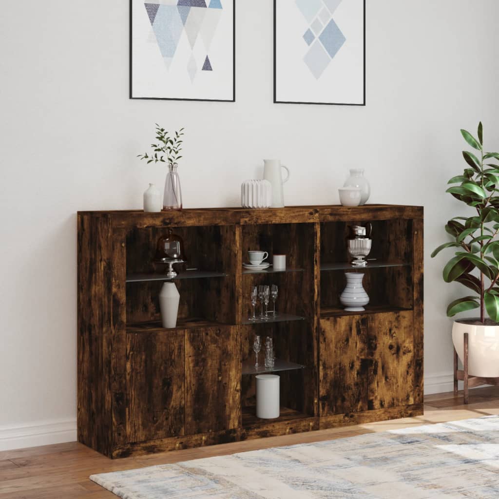 Buffet avec lumières LED chêne fumé 162x37x100 cm - XIOS