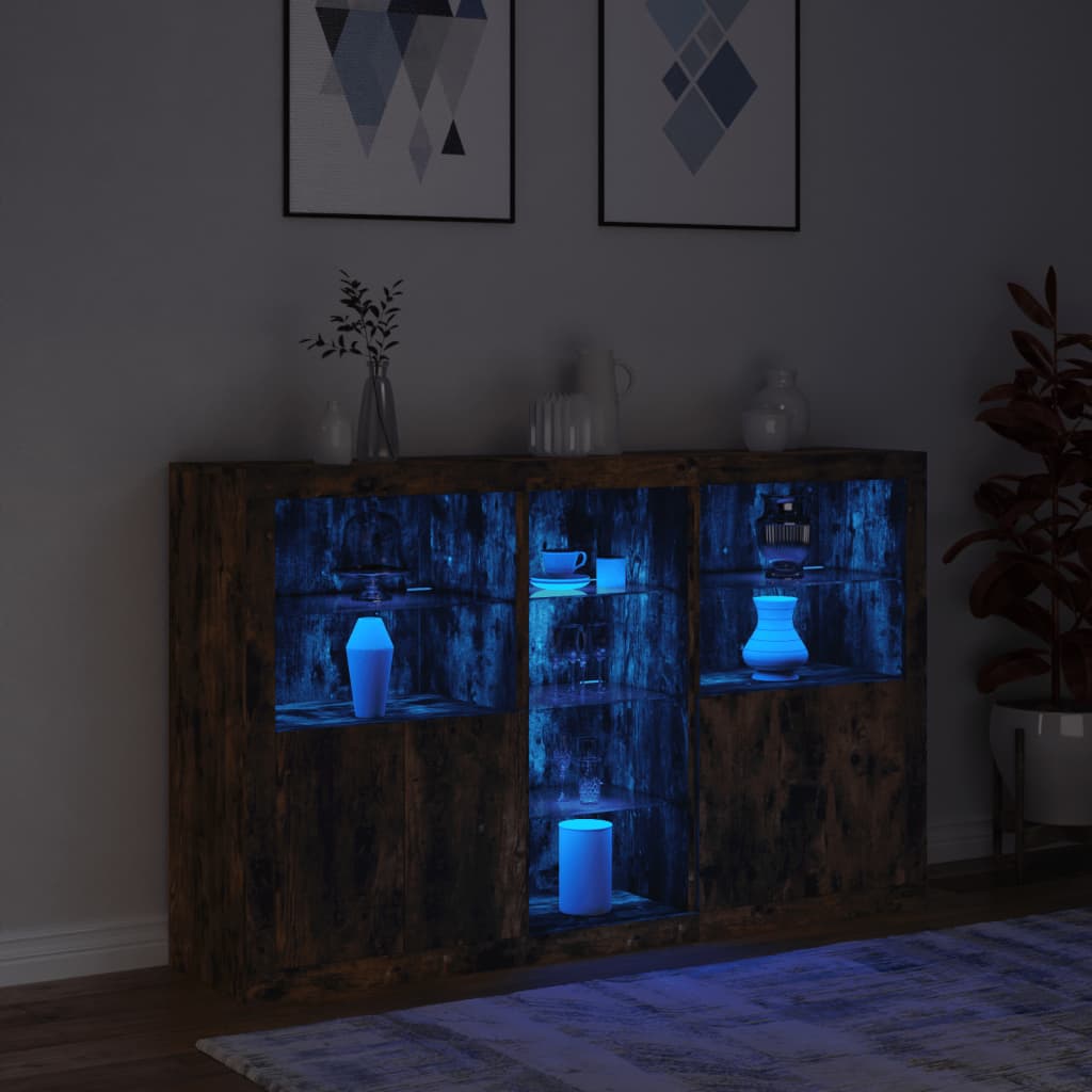 Buffet avec lumières LED chêne fumé 162x37x100 cm - XIOS