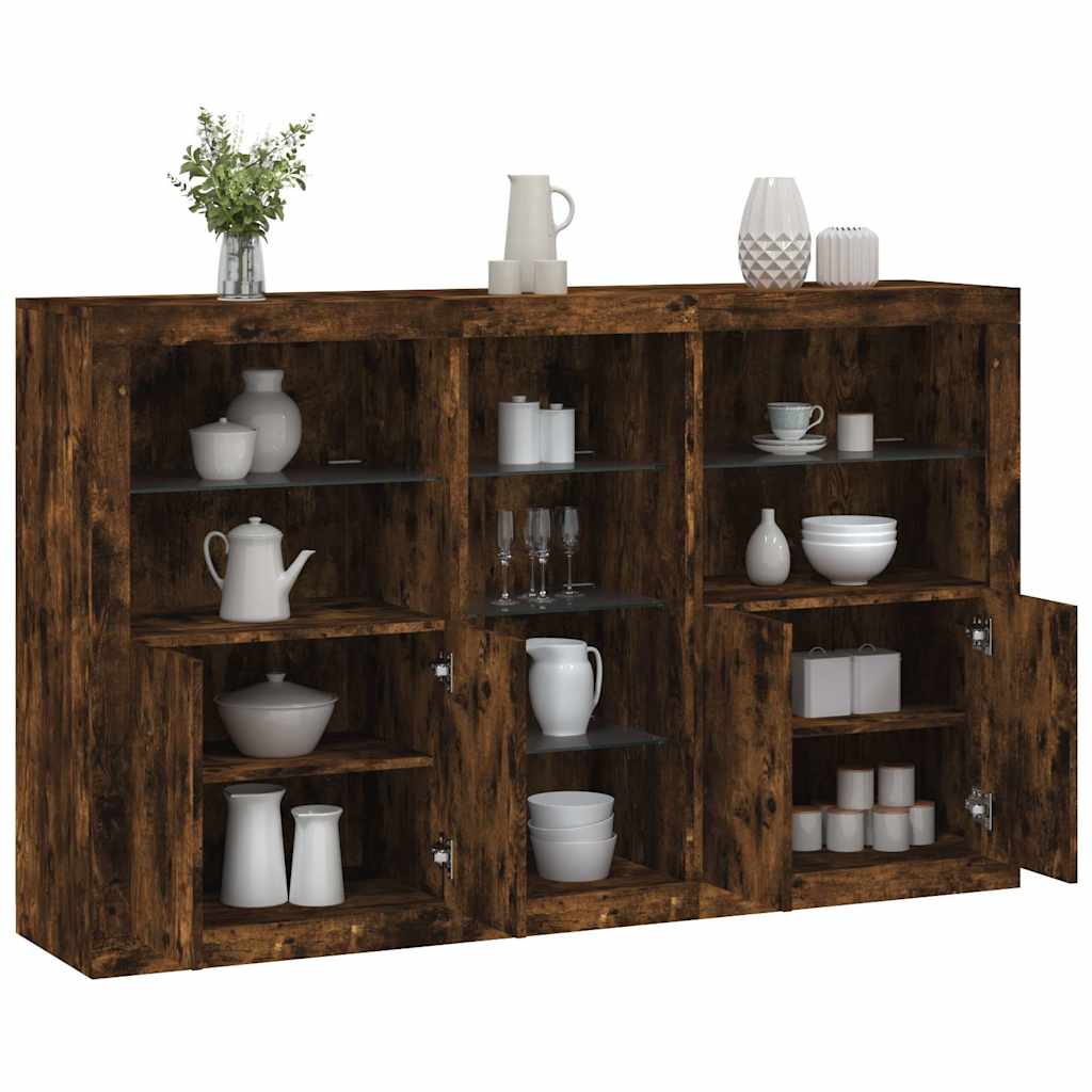 Buffet avec lumières LED chêne fumé 162x37x100 cm - XIOS
