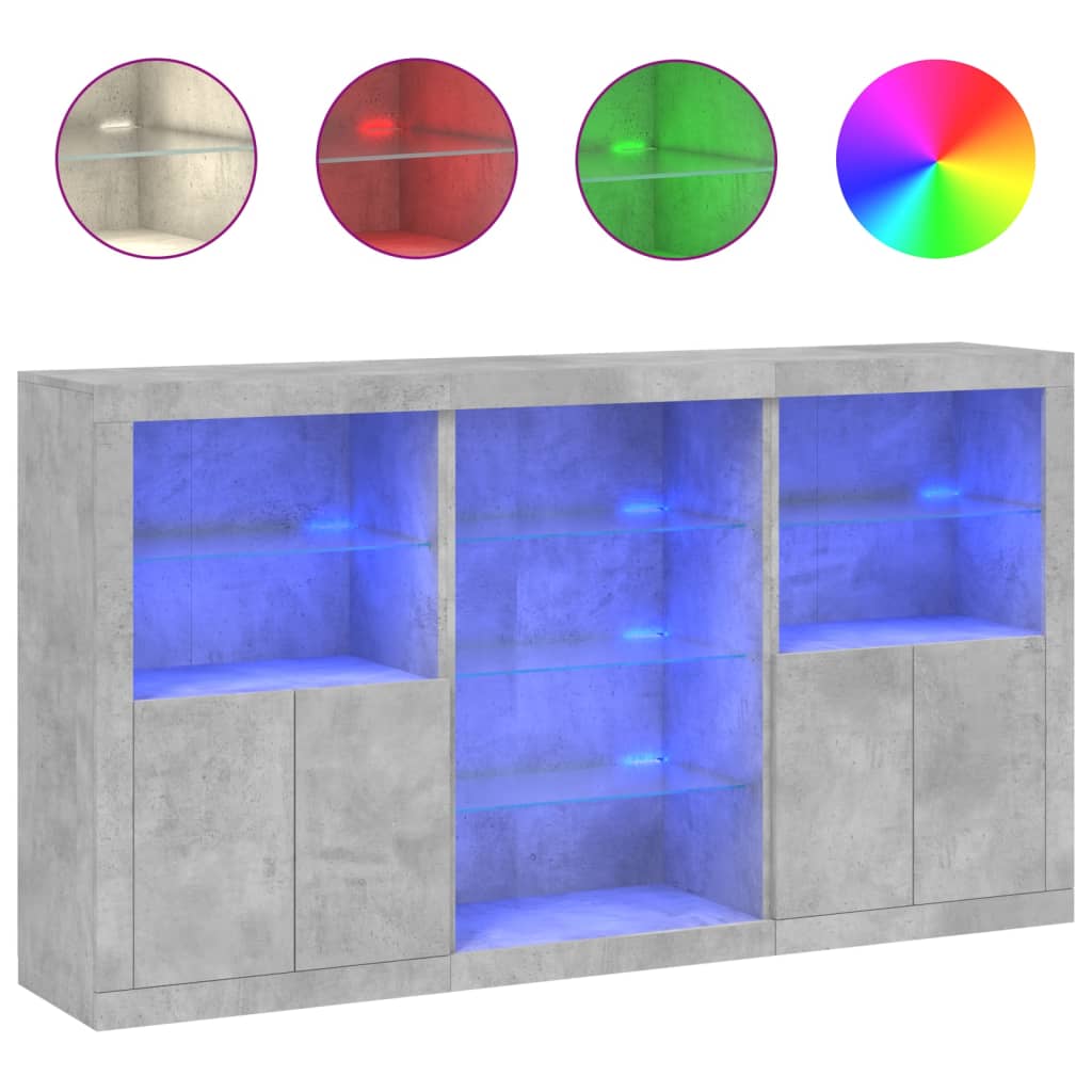 Buffet avec lumières LED gris béton 181,5x37x100 cm - XIOS