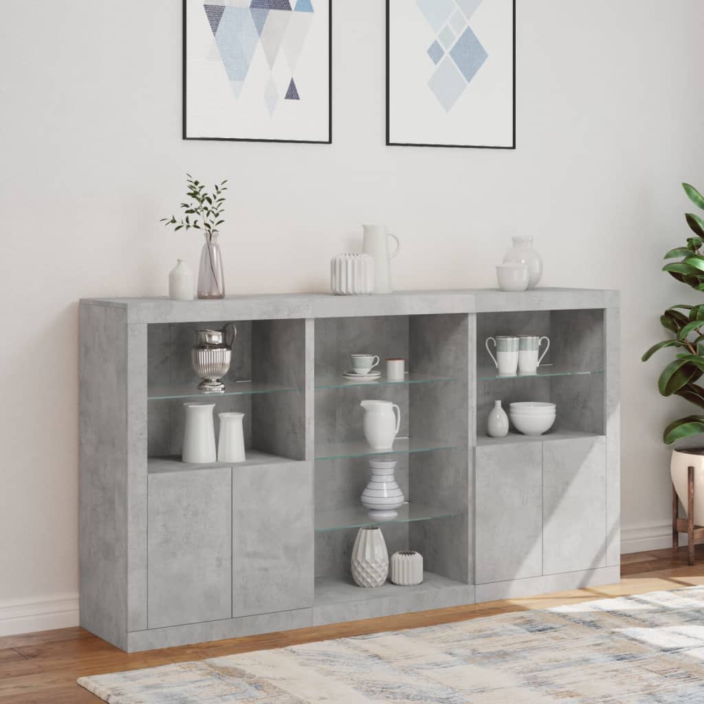 Buffet avec lumières LED gris béton 181,5x37x100 cm - XIOS