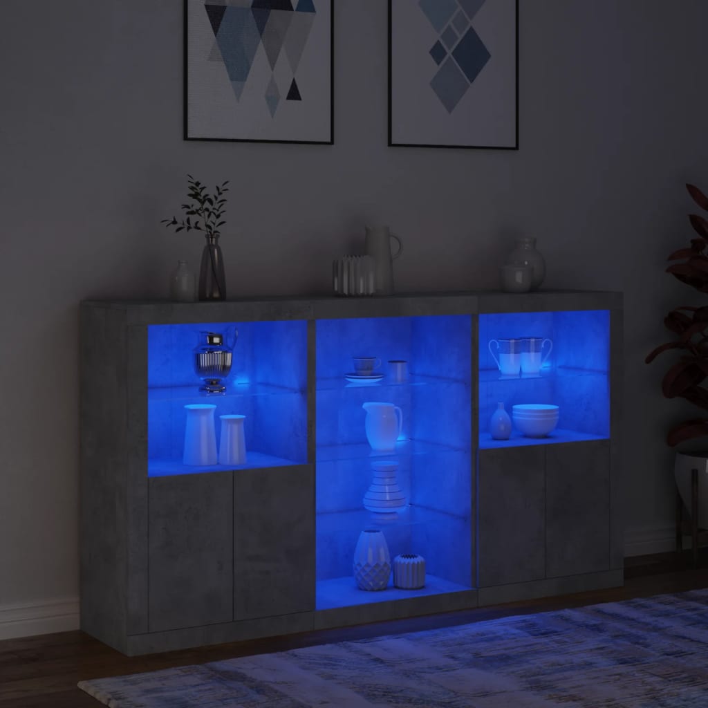 Buffet avec lumières LED gris béton 181,5x37x100 cm - XIOS