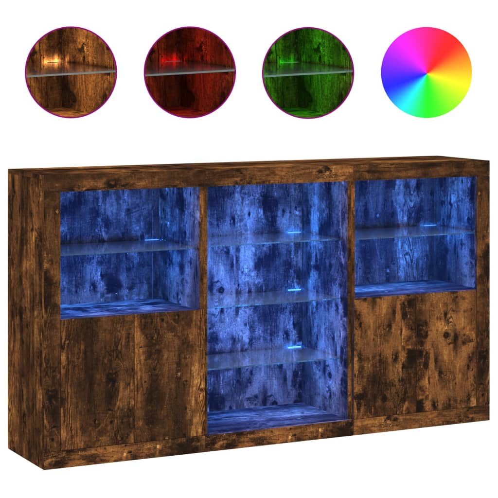Buffet avec lumières LED chêne fumé 181,5x37x100 cm - XIOS
