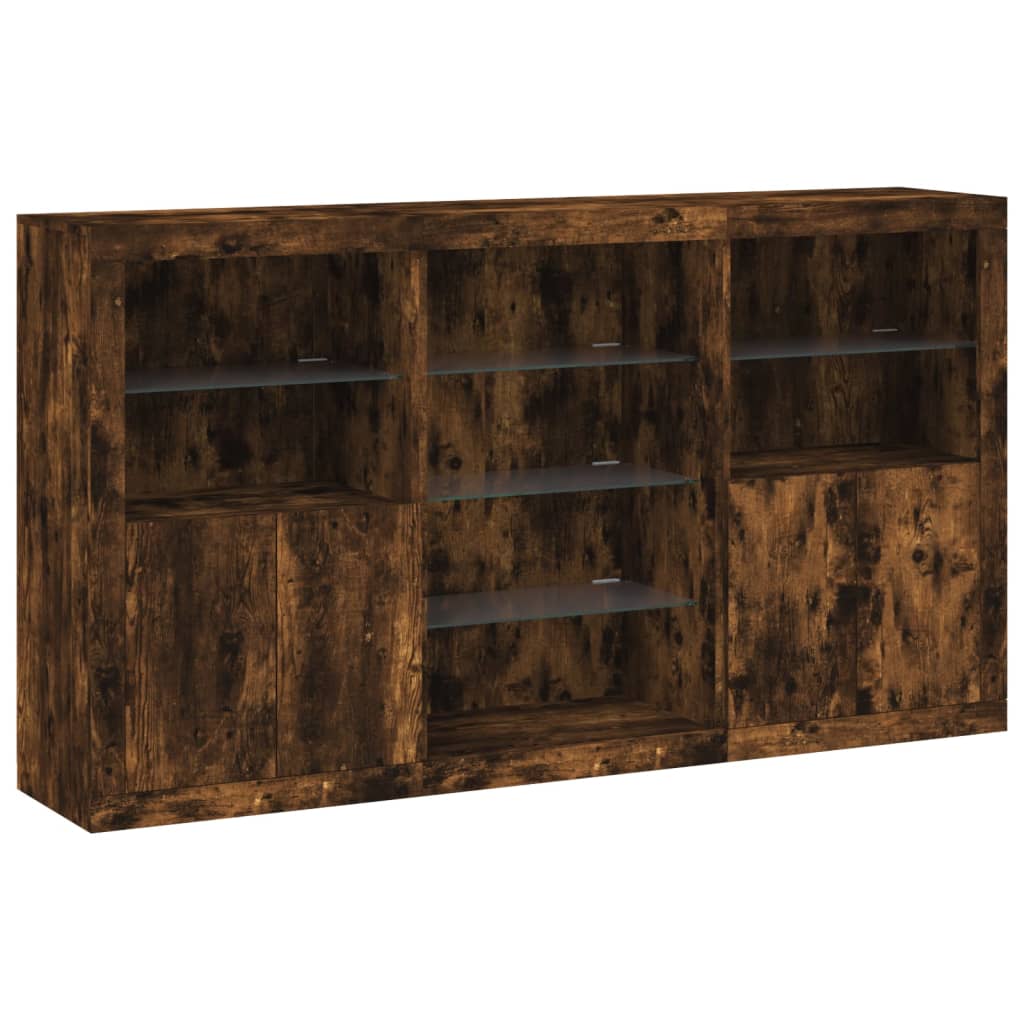 Buffet avec lumières LED chêne fumé 181,5x37x100 cm - XIOS
