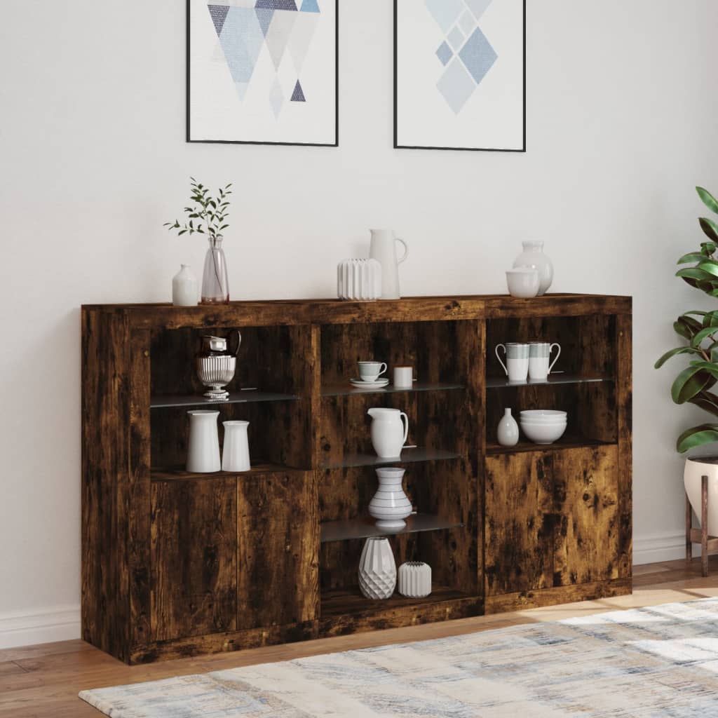 Buffet avec lumières LED chêne fumé 181,5x37x100 cm - XIOS