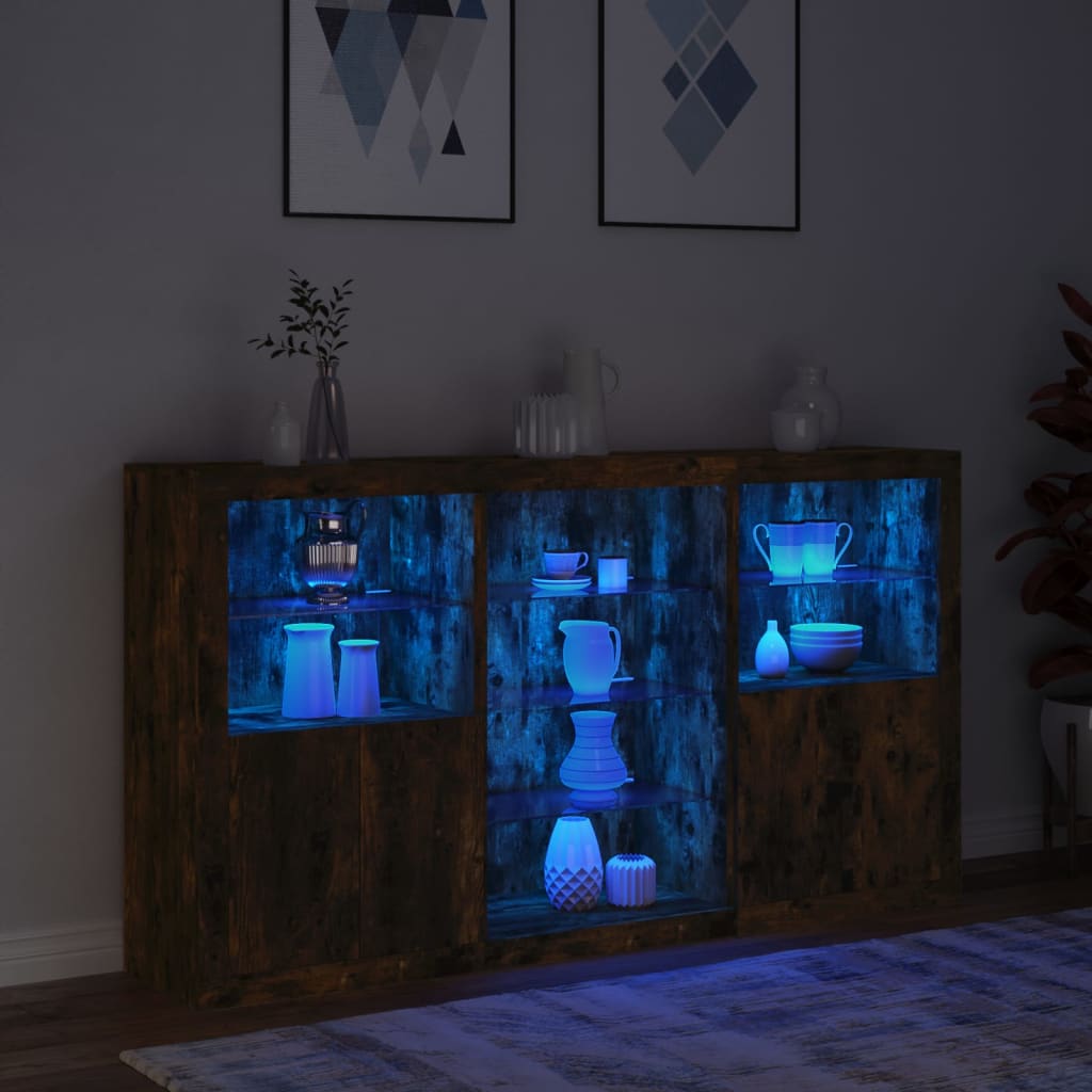Buffet avec lumières LED chêne fumé 181,5x37x100 cm - XIOS