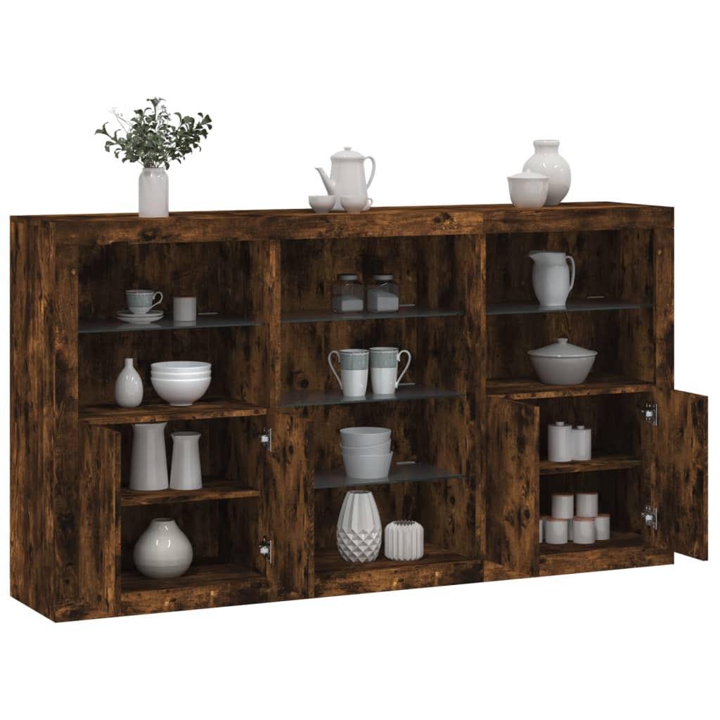Buffet avec lumières LED chêne fumé 181,5x37x100 cm - XIOS
