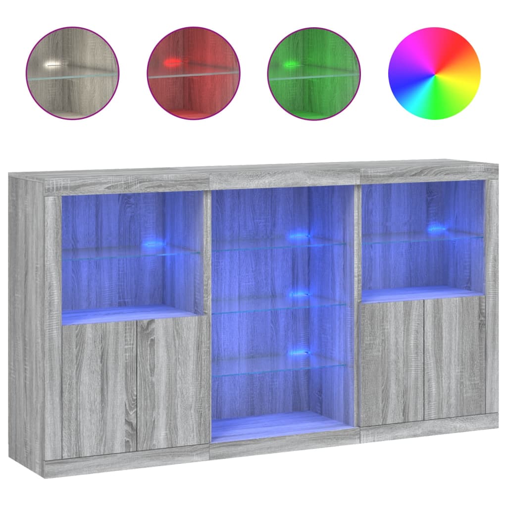 Buffet avec lumières LED sonoma gris 181,5x37x100 cm - XIOS